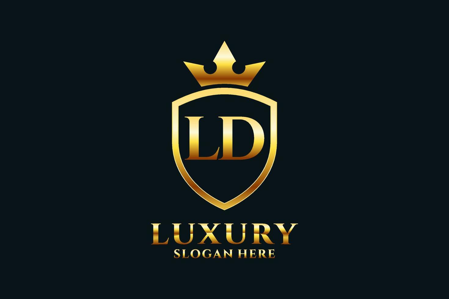 eerste ld elegant luxe monogram logo of insigne sjabloon met scrollt en Koninklijk kroon - perfect voor luxueus branding projecten vector