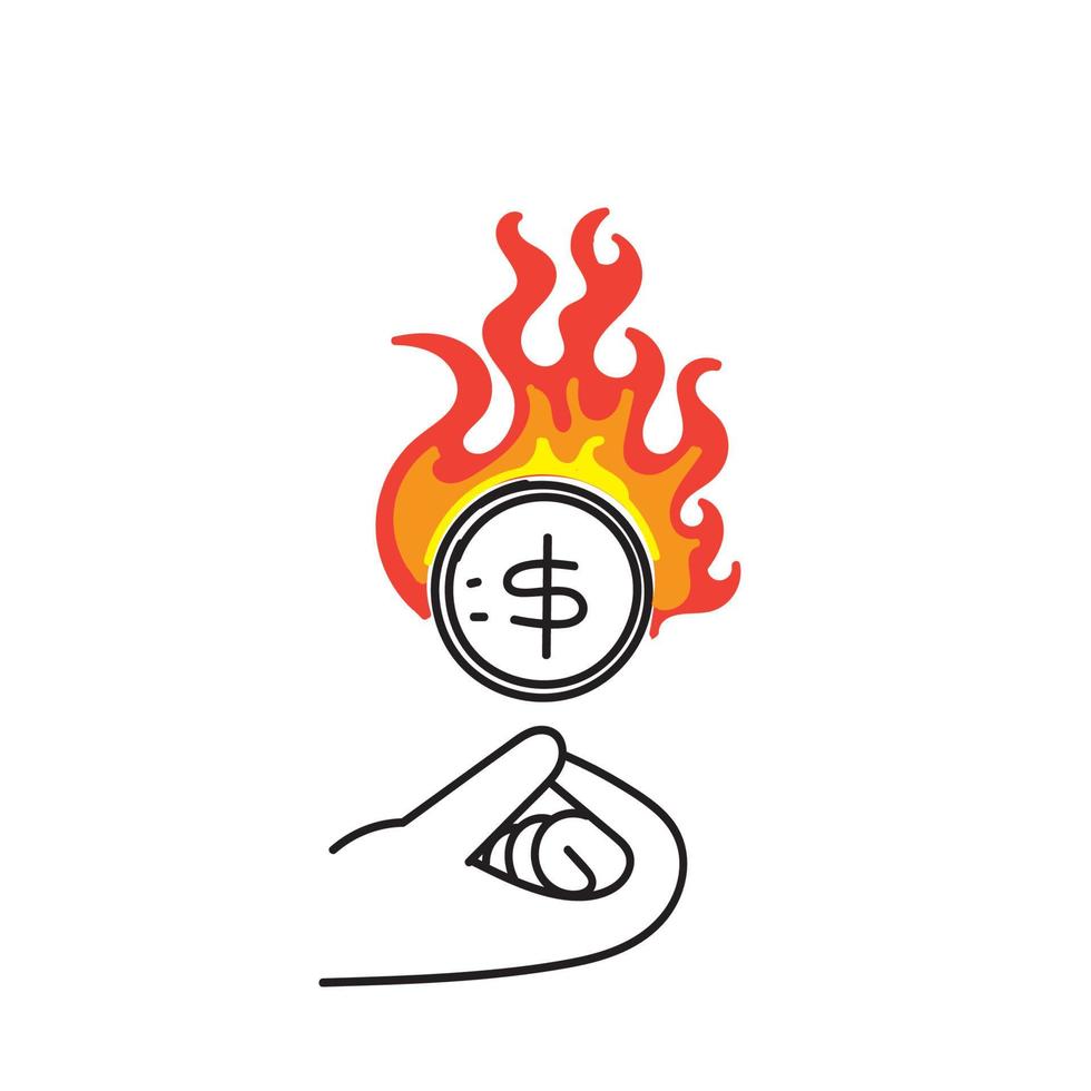 hand- getrokken tekening brandend geld concept illustratie vector