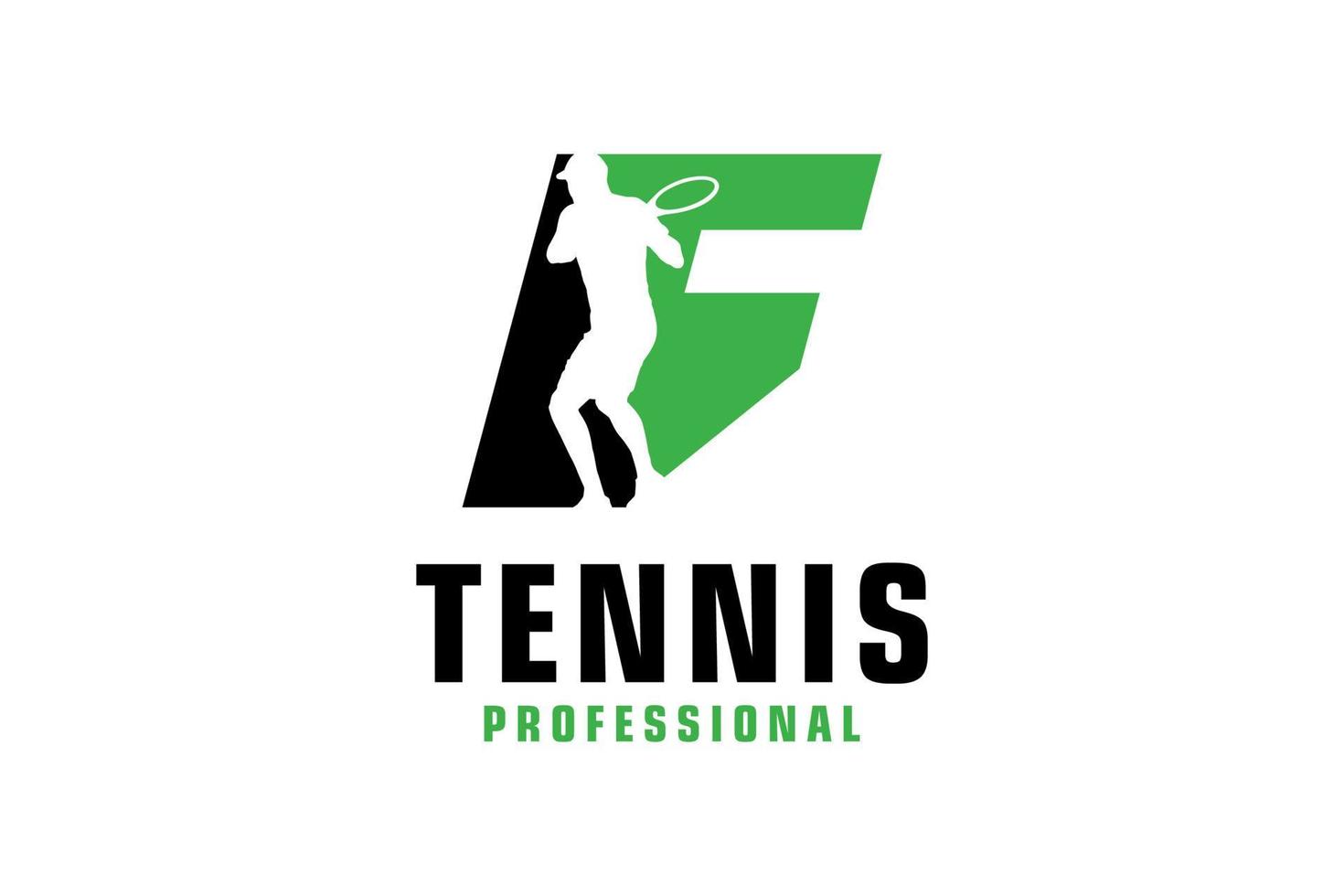 letter f met tennisspeler silhouet logo ontwerp. vectorontwerpsjabloonelementen voor sportteam of huisstijl. vector