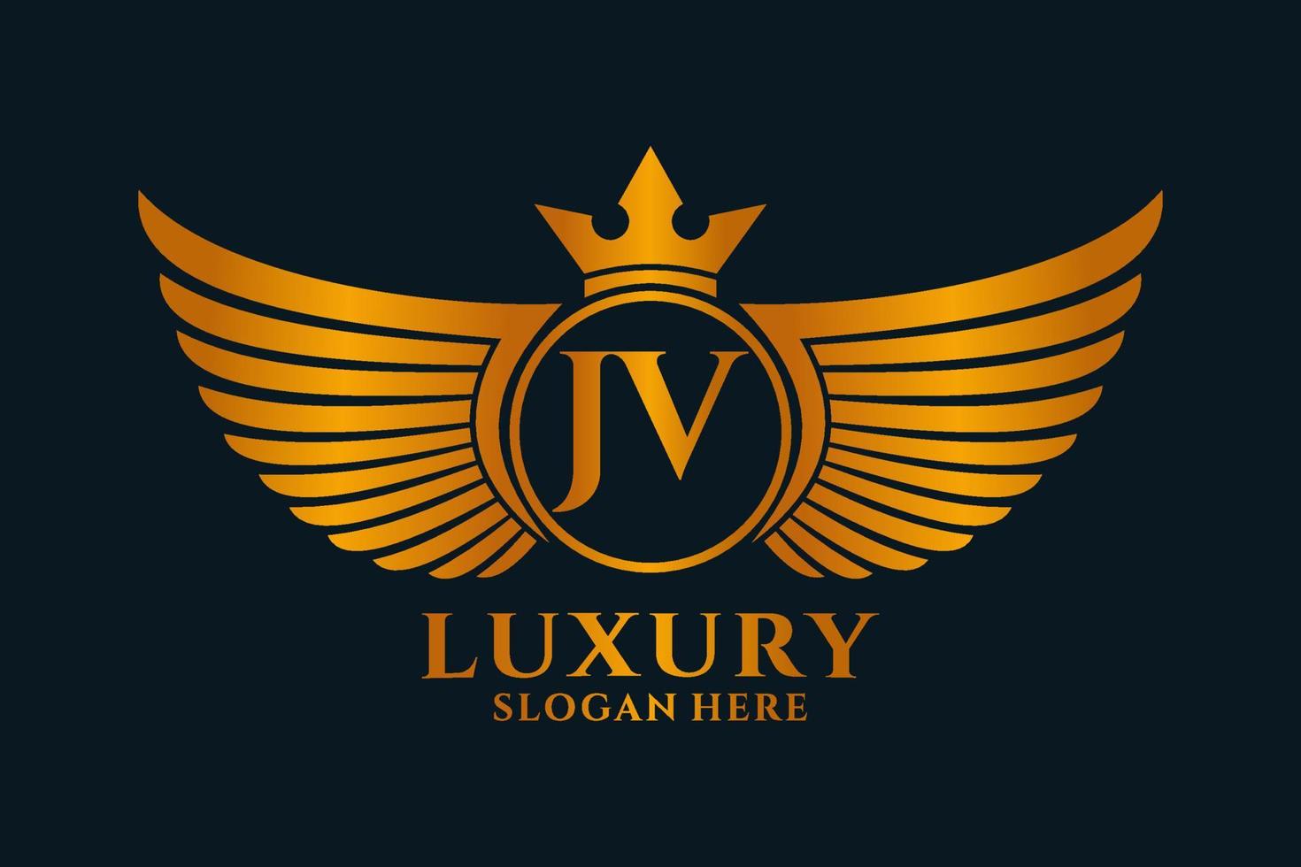 luxe Koninklijk vleugel brief jv kam goud kleur logo vector, zege logo, kam logo, vleugel logo, vector logo sjabloon.