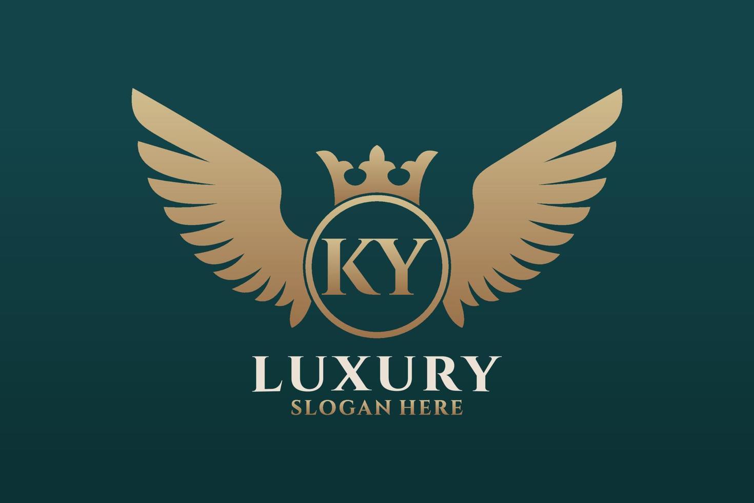 luxe Koninklijk vleugel brief ky kam goud kleur logo vector, zege logo, kam logo, vleugel logo, vector logo sjabloon.