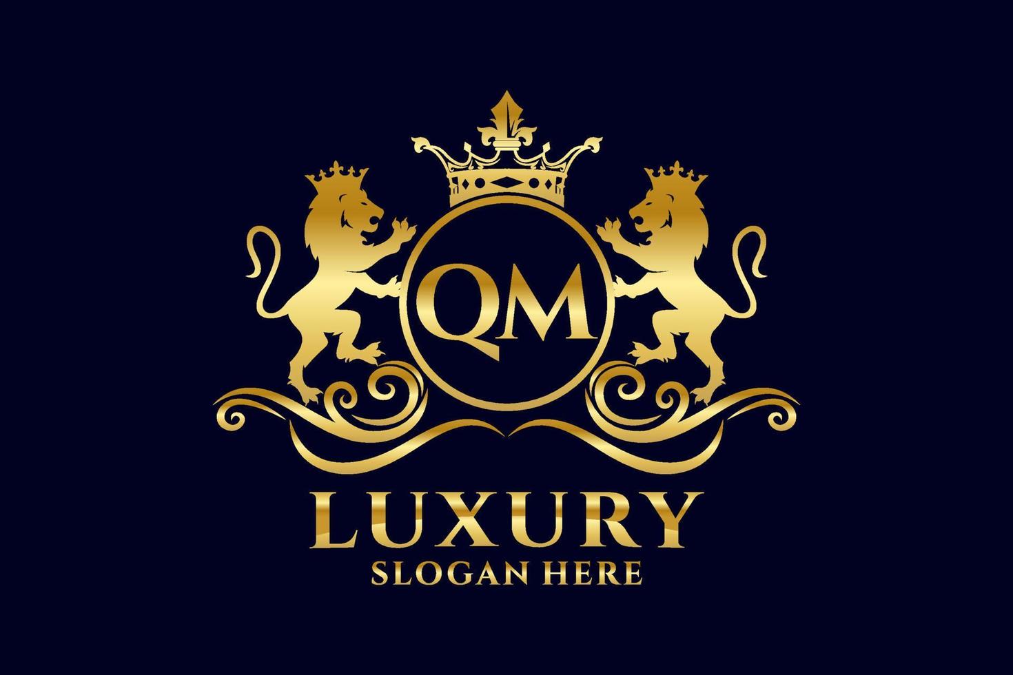 eerste qm brief leeuw Koninklijk luxe logo sjabloon in vector kunst voor luxueus branding projecten en andere vector illustratie.