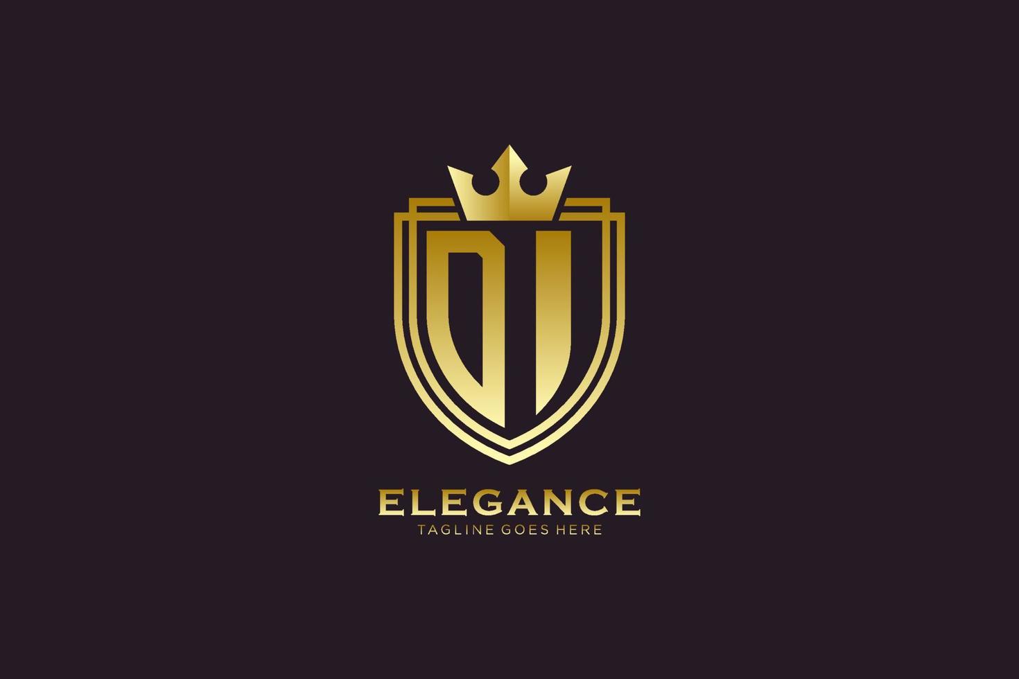 eerste di elegant luxe monogram logo of insigne sjabloon met scrollt en Koninklijk kroon - perfect voor luxueus branding projecten vector