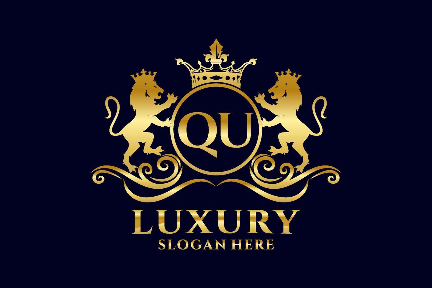 eerste qu brief leeuw Koninklijk luxe logo sjabloon in vector kunst voor luxueus branding projecten en andere vector illustratie.
