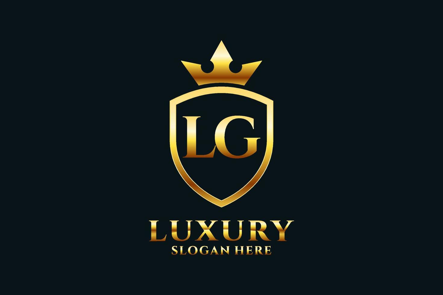 eerste lg elegant luxe monogram logo of insigne sjabloon met scrollt en Koninklijk kroon - perfect voor luxueus branding projecten vector