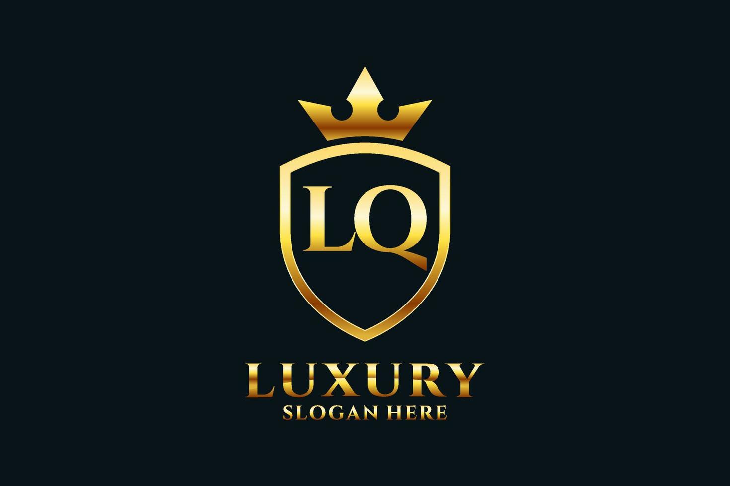 eerste lq elegant luxe monogram logo of insigne sjabloon met scrollt en Koninklijk kroon - perfect voor luxueus branding projecten vector