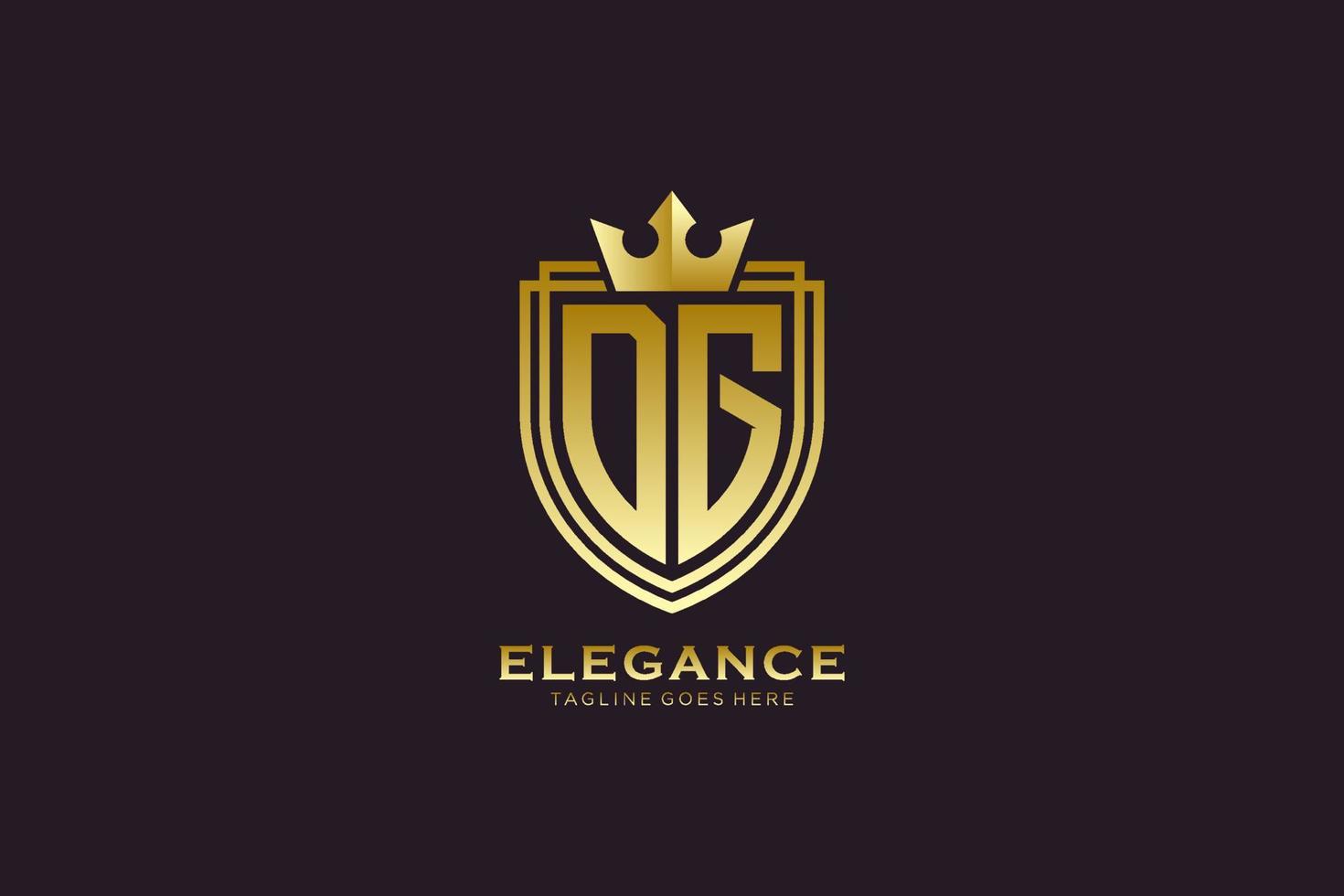 eerste dg elegant luxe monogram logo of insigne sjabloon met scrollt en Koninklijk kroon - perfect voor luxueus branding projecten vector