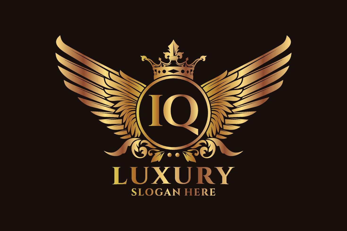 luxe Koninklijk vleugel brief iq kam goud kleur logo vector, zege logo, kam logo, vleugel logo, vector logo sjabloon.