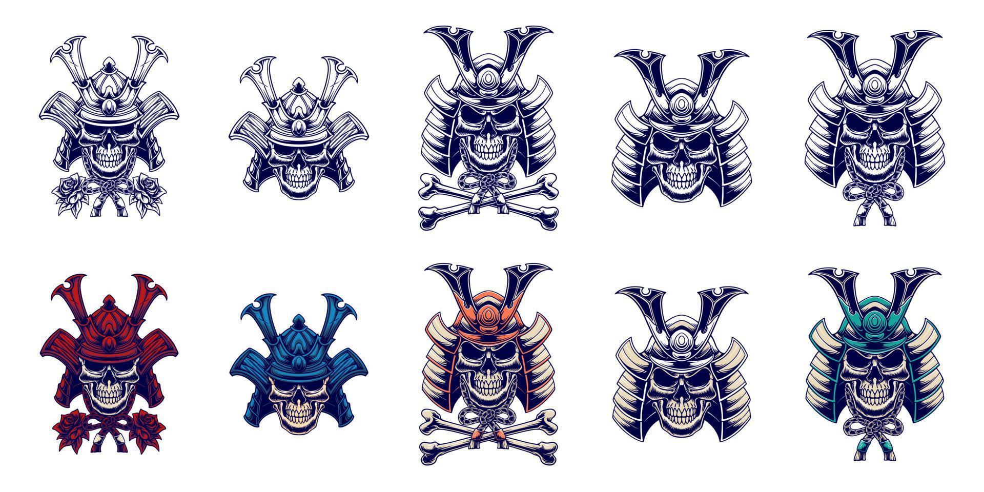 samurai masker ontwerp illustratie reeks bundel vector