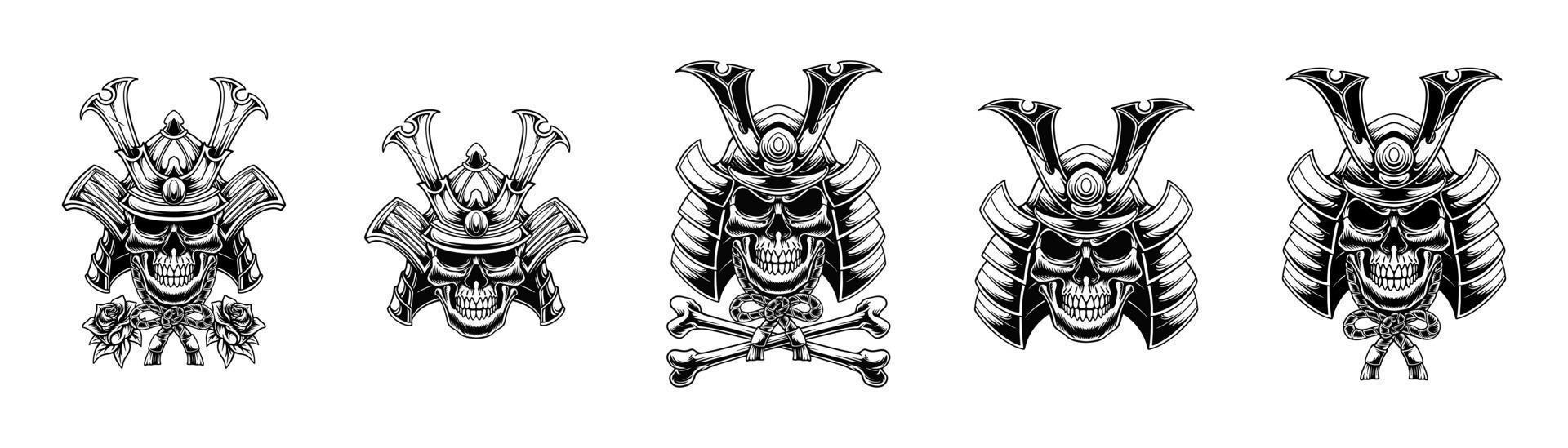 schedel samurai masker vector ontwerp illustratie lijn kunst reeks bundel