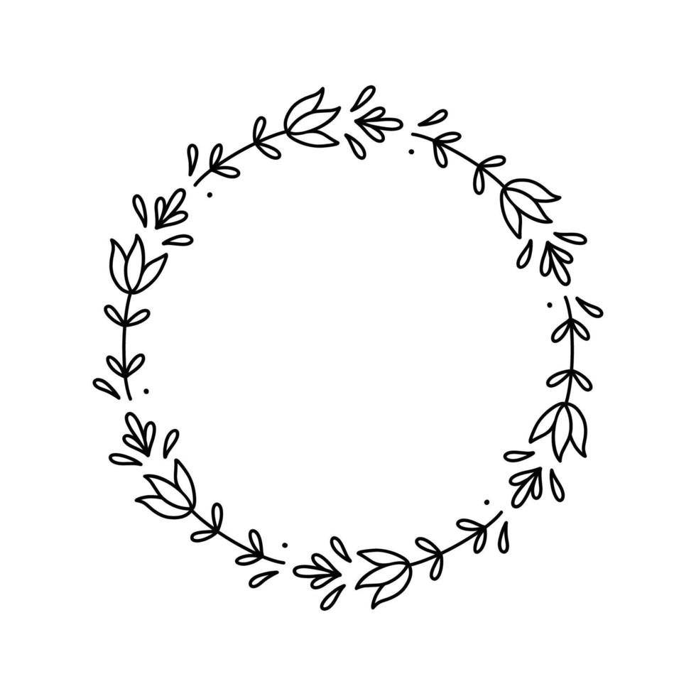 bloemen krans geïsoleerd op een witte achtergrond. rond frame met bloemen. vector handgetekende illustratie in doodle stijl. perfect voor kaarten, uitnodigingen, decoraties, logo, verschillende ontwerpen.