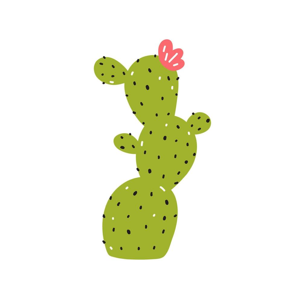 schattige cactus met een bloem geïsoleerd op een witte achtergrond. vectorillustratie in handgetekende vlakke stijl. perfect voor kaarten, logo, decoraties, verschillende ontwerpen. botanische illustraties. vector