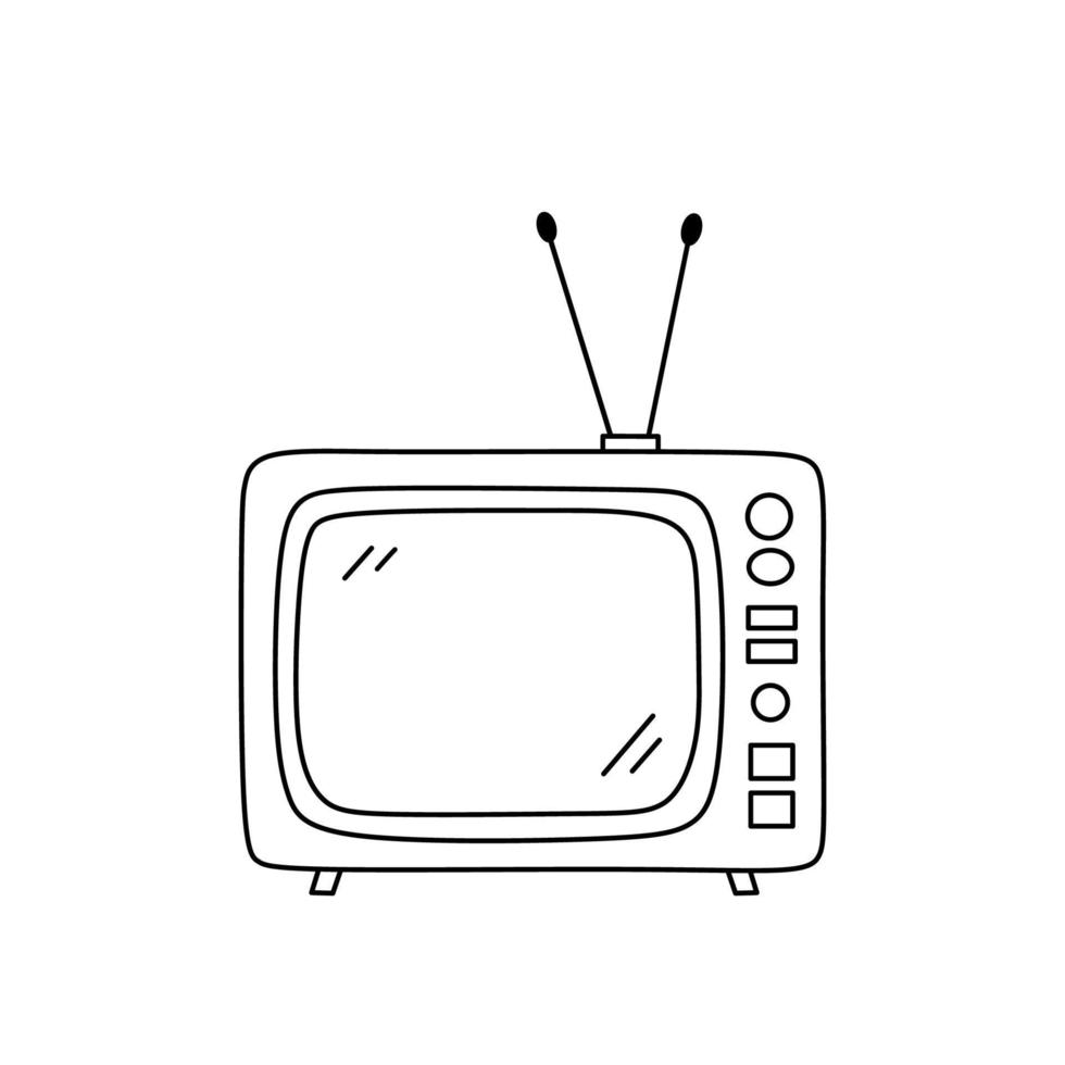 retro TV met antennes geïsoleerd Aan wit achtergrond. vector hand getekend illustratie in tekening stijl. perfect voor decoraties, kaarten, logo, divers ontwerpen.