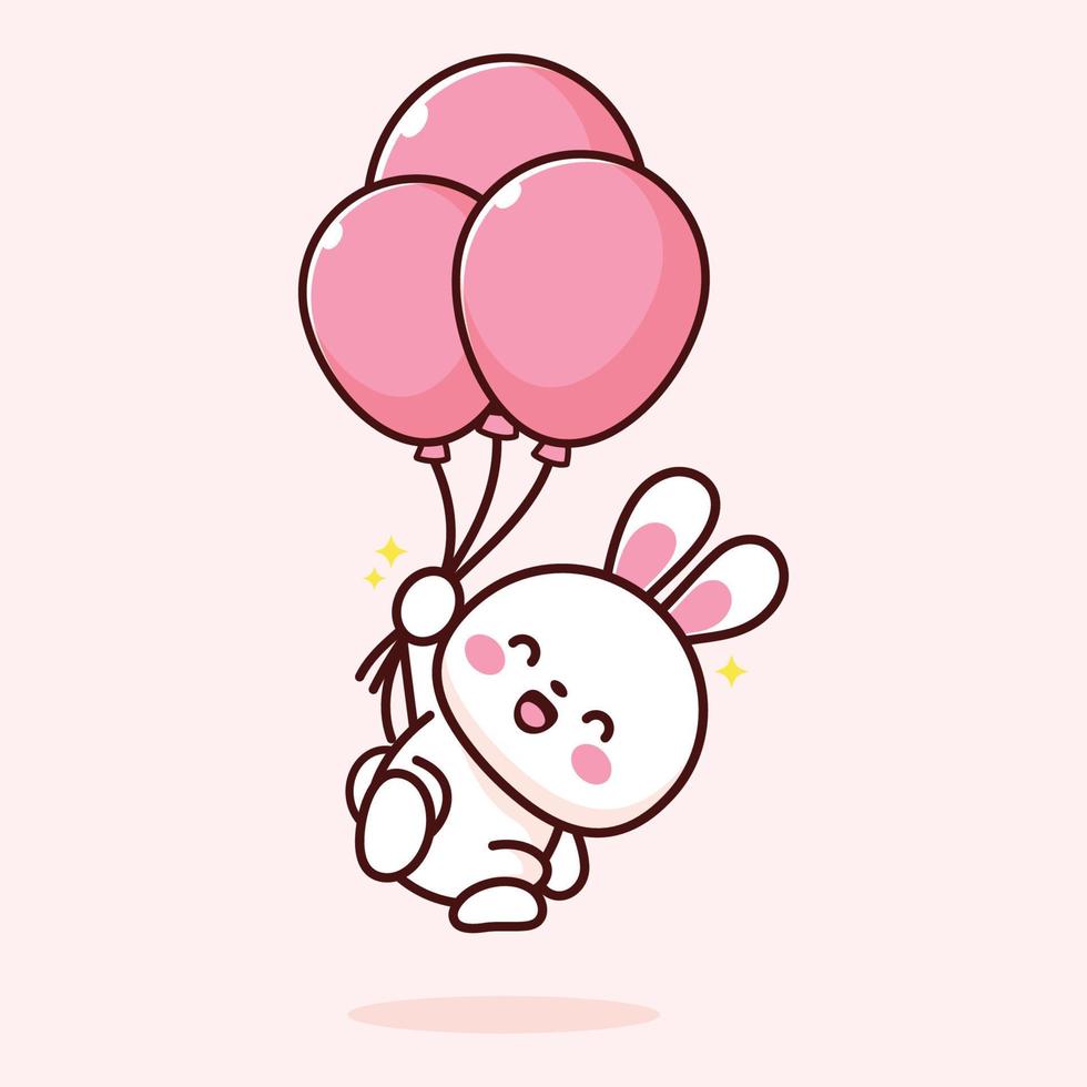 schattig konijn vliegend met ballon vector