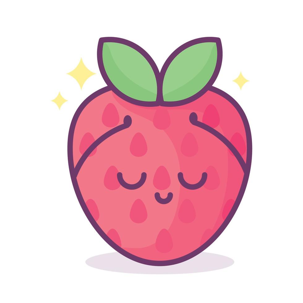 kawaii aardbei met gezicht, harten en sparkles met tekst belettering BES schattig. grappig fruit woordspeling illustratie, vector