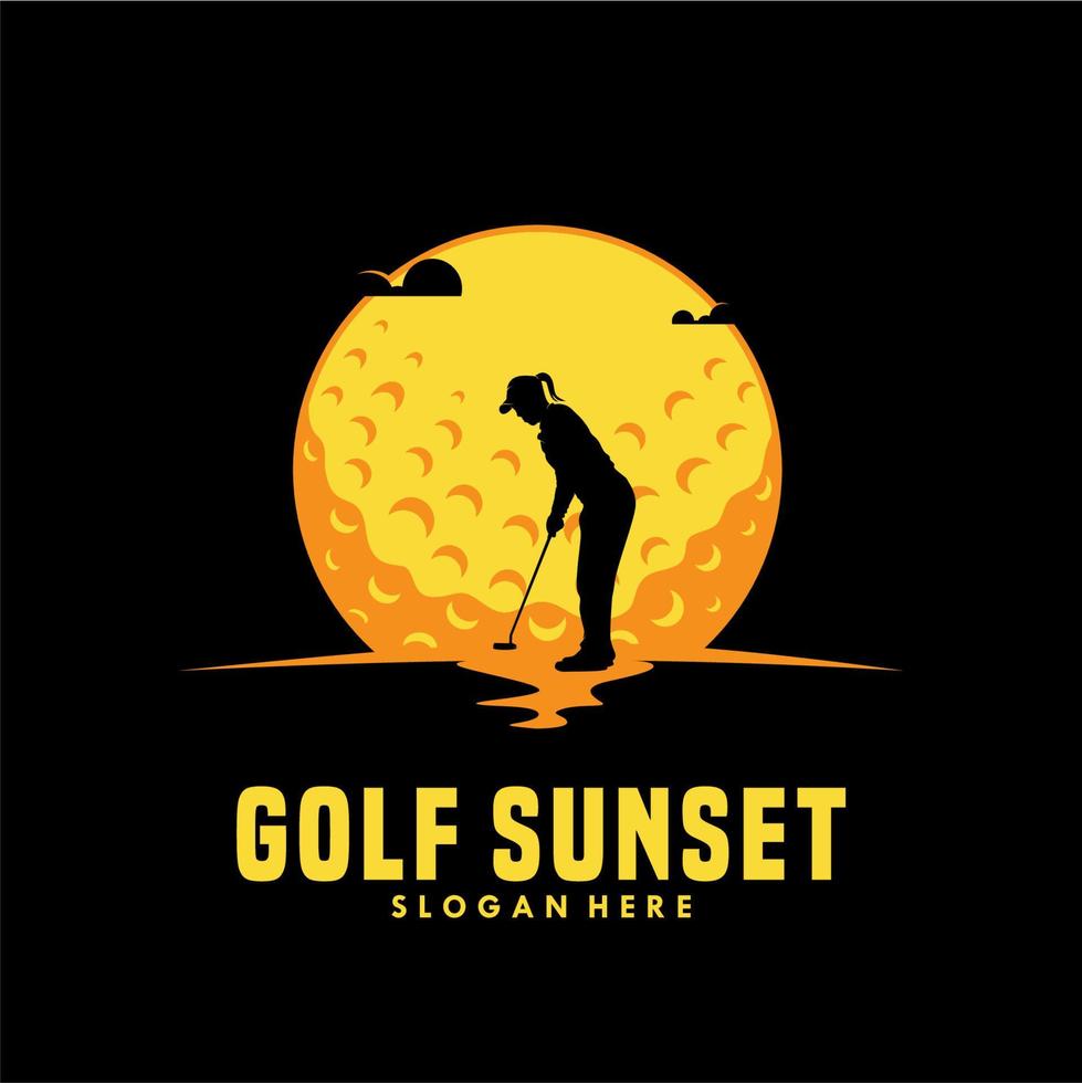 golf zonsondergang in de maan logo ontwerp vector