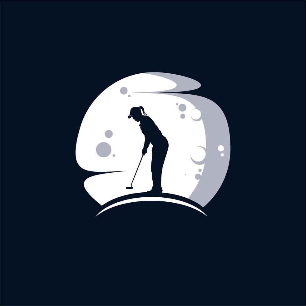 vrouw golf in de maan logo ontwerp vector