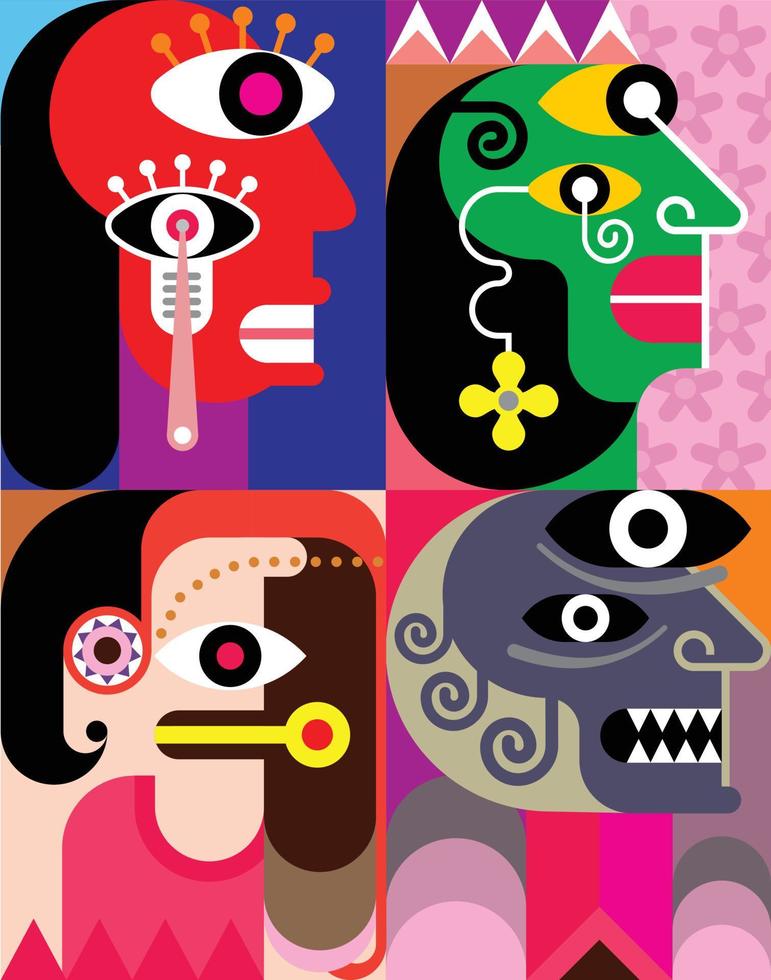 vier gezichten abstract vector illustratie