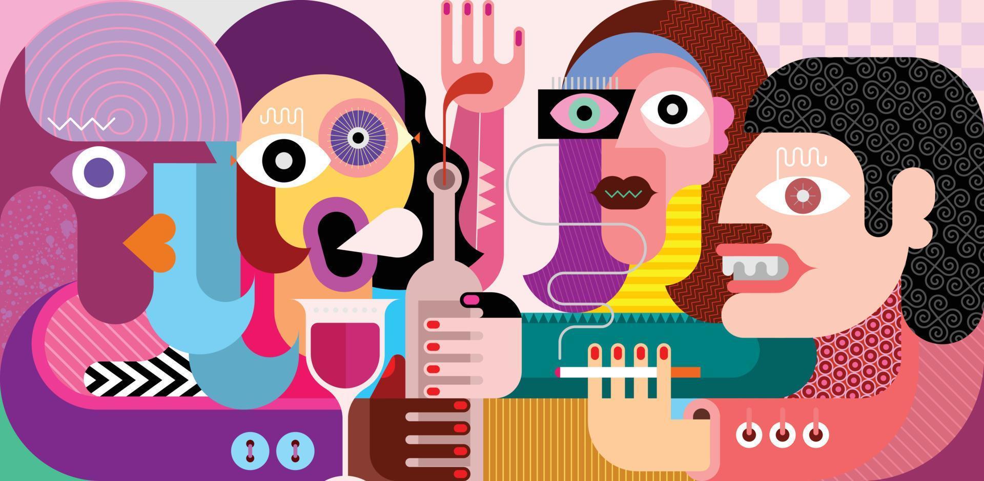 vrienden drinken wijn vector illustratie