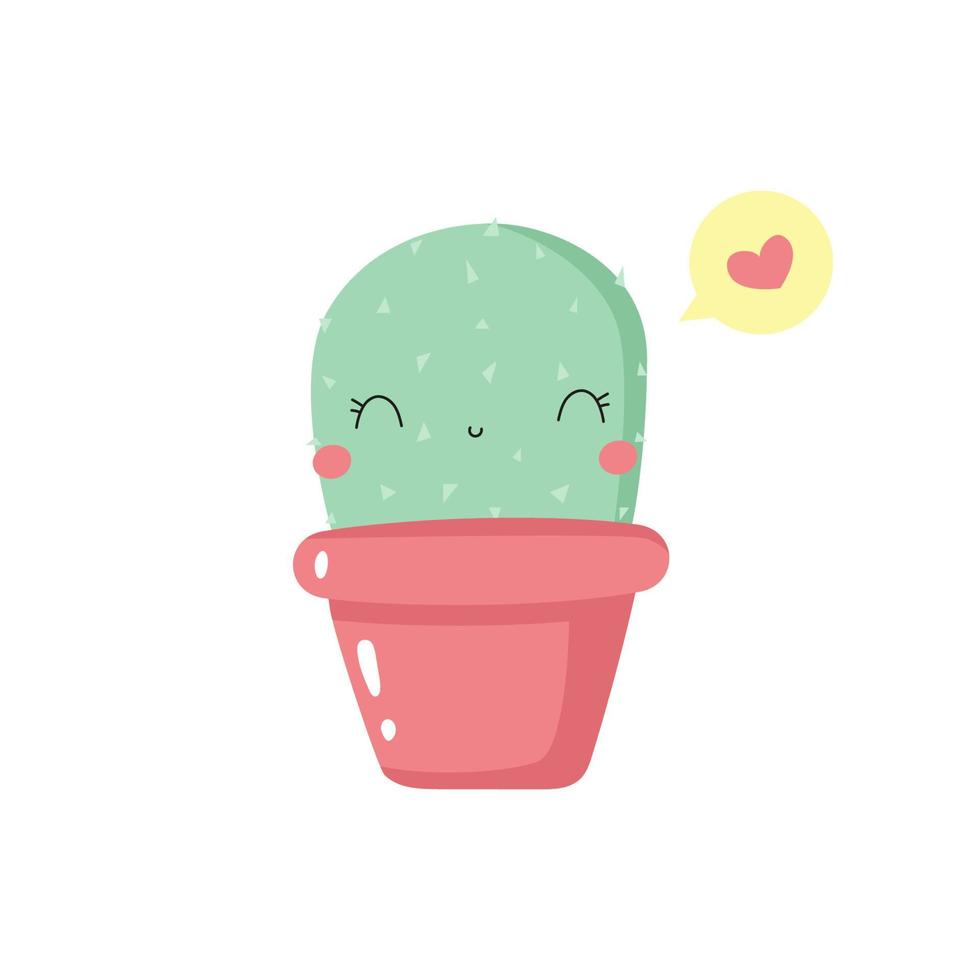 schattig tekenfilm cactus met kawaii gezicht. hand- getrokken huis plant, cactus karakter voor kinderen ontwerp. vlak vector illustratie.