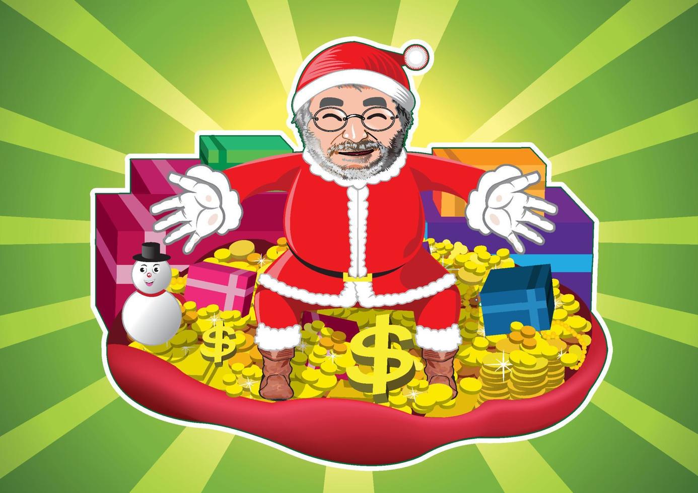 de kerstman claus met geld , goud en cadeaus vector