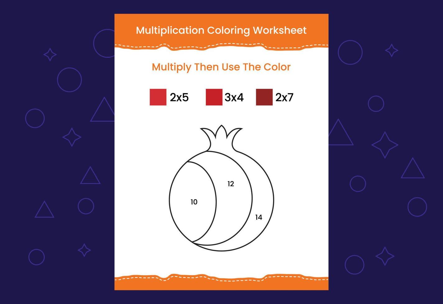 vermenigvuldiging kleur werkblad met de afbeelding. kleur door getallen wiskunde spel vector