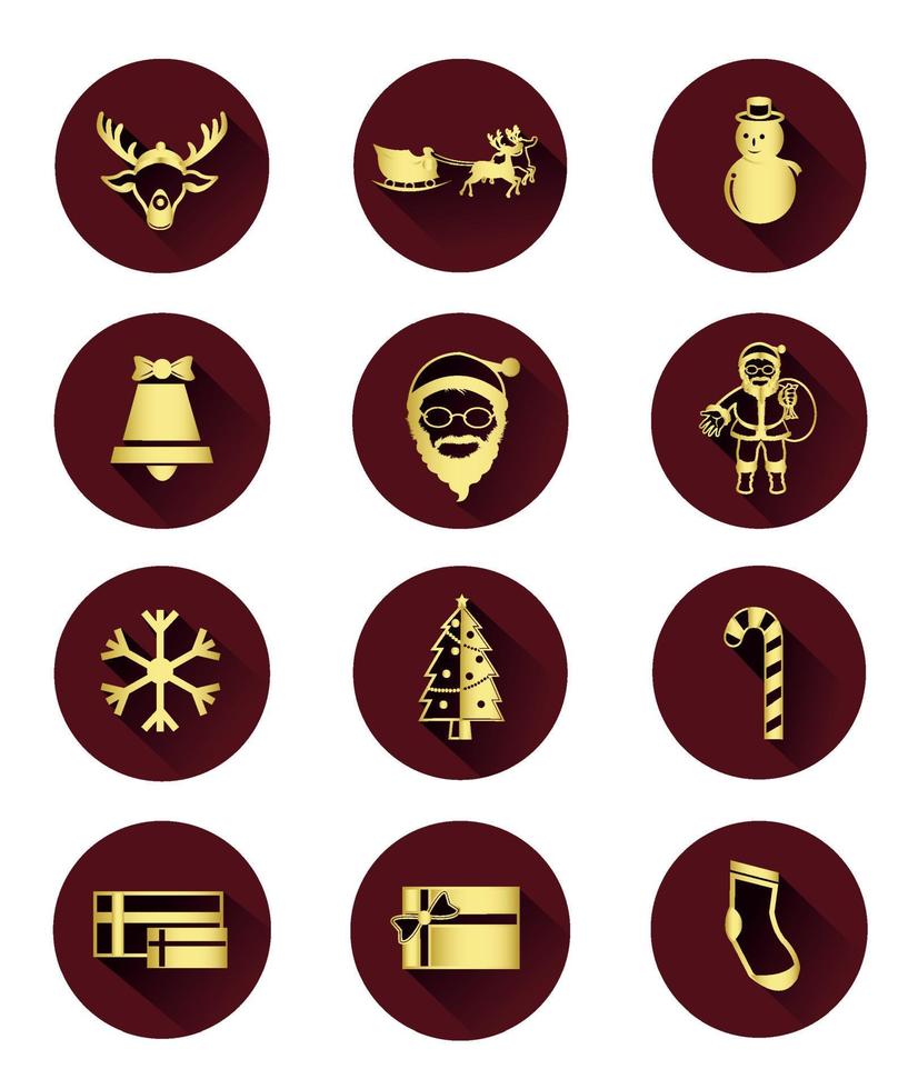 gloden vlak pictogrammen van de kerstman claus en Kerstmis dag vector