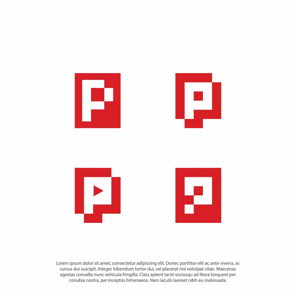 gemakkelijk concept brief p met pixelate brief p vorm logo reeks sjabloon vector