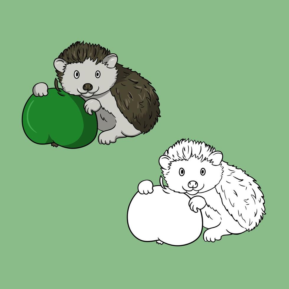 een reeks van afbeeldingen, een schattig weinig egel met een groen appel, een vector illustratie in tekenfilm stijl Aan een gekleurde achtergrond