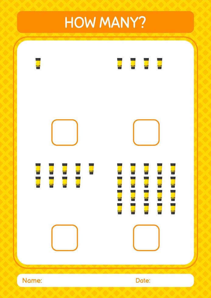 hoeveel tellen spel met acrylverf. werkblad voor kleuters, activiteitenblad voor kinderen vector