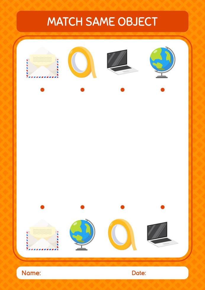 match met hetzelfde object spel zomer icoon. werkblad voor kleuters, activiteitenblad voor kinderen vector