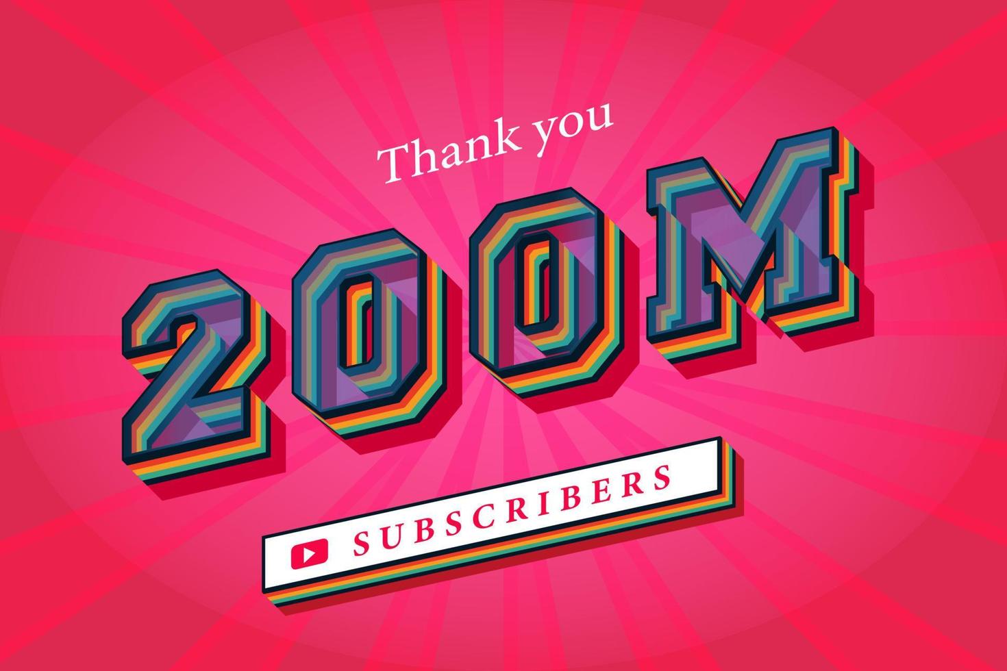 200m abonnees viering dank u sociaal media spandoek. 200 miljoen abonnees 3d renderen vector