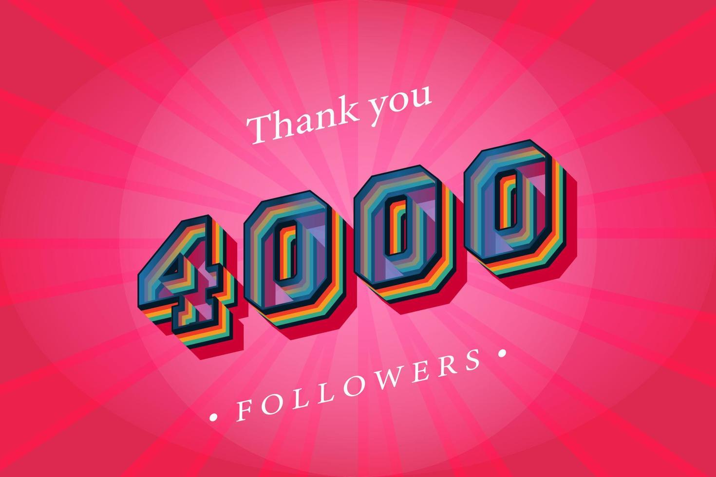 dank u 4000 sociaal volgers en abonnees met getallen modieus retro tekst effect 3d geven vector