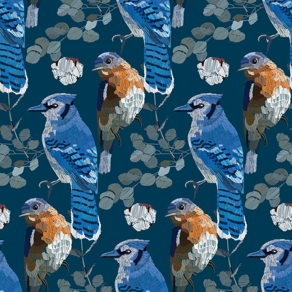 achtergrond met vogelstand en takken. blauwe vogel en blauw gaai. vector