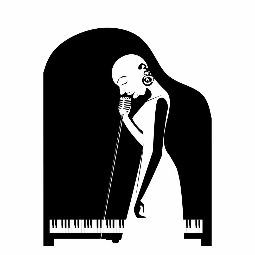 jazz- zanger silhouet zwart en wit doorlopend lijn illustratie vector