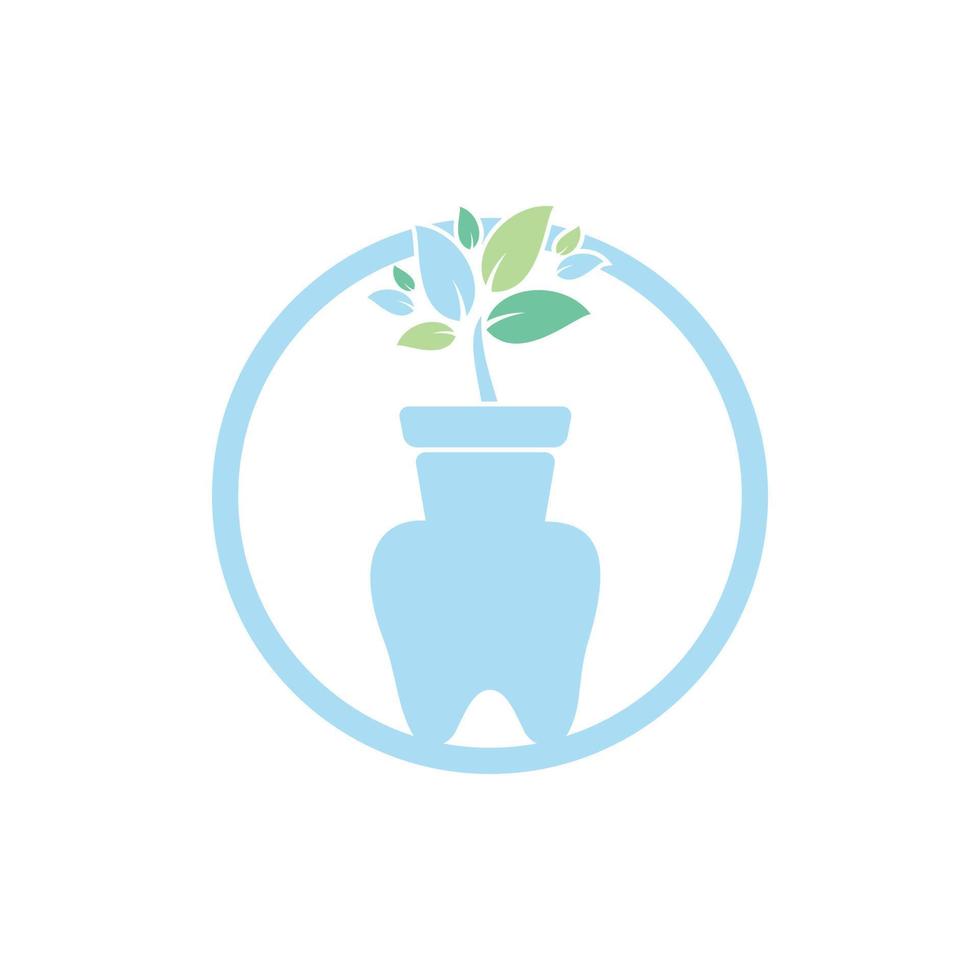 tandheelkundig tuin vector logo ontwerp sjabloon. tand en bloem pot icoon ontwerp.
