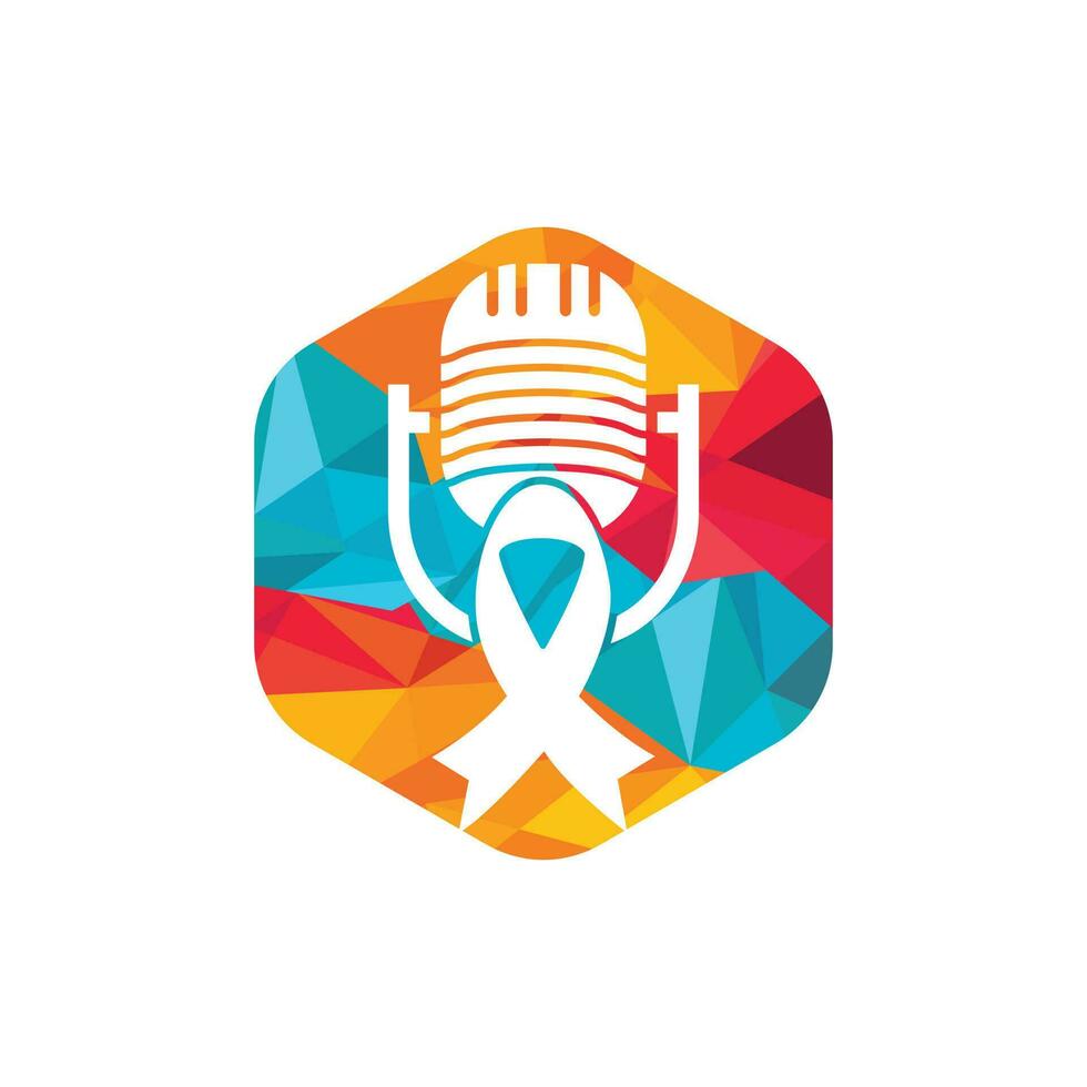 borst kanker bewustzijn podcast icoon logo concept. roze lint en podcast icoon logo. vector