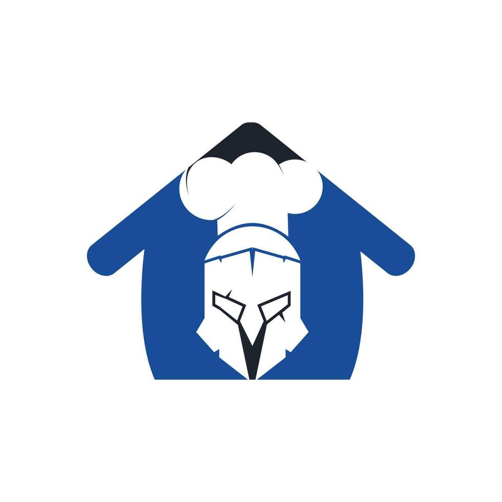 spartaans chef vector logo ontwerp sjabloon. minimaal logo van chef krijger met chef hoed en huis vector illustratie.