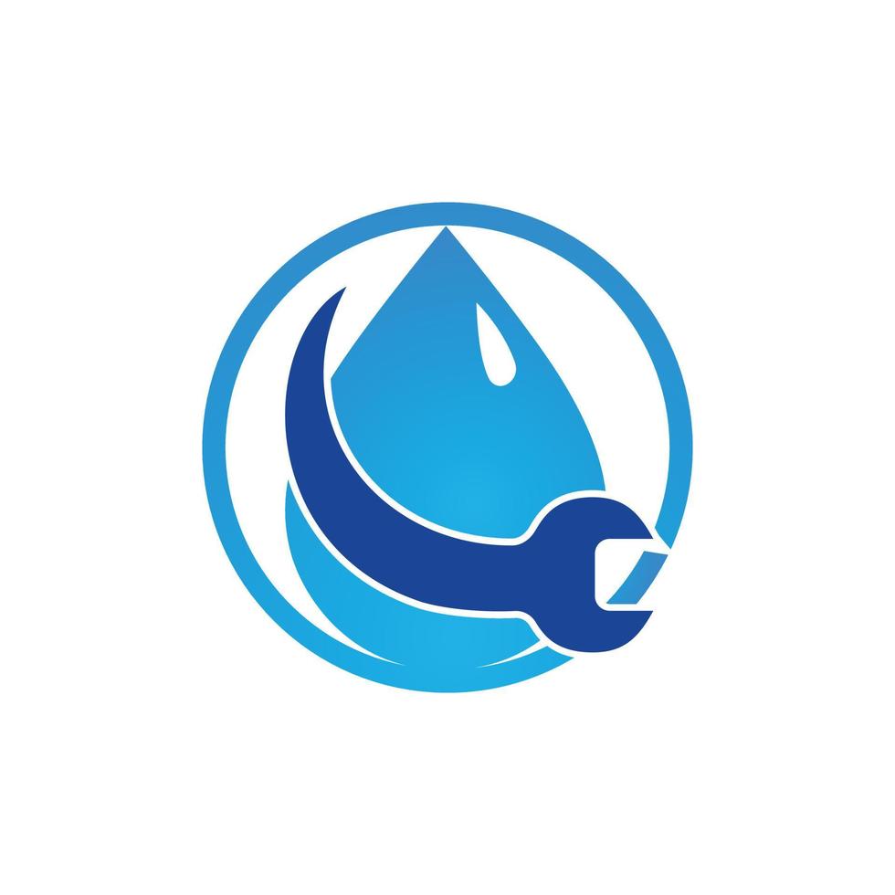loodgieter logo illustratie vector sjabloon. moersleutel en water druppels vector logo ontwerp.