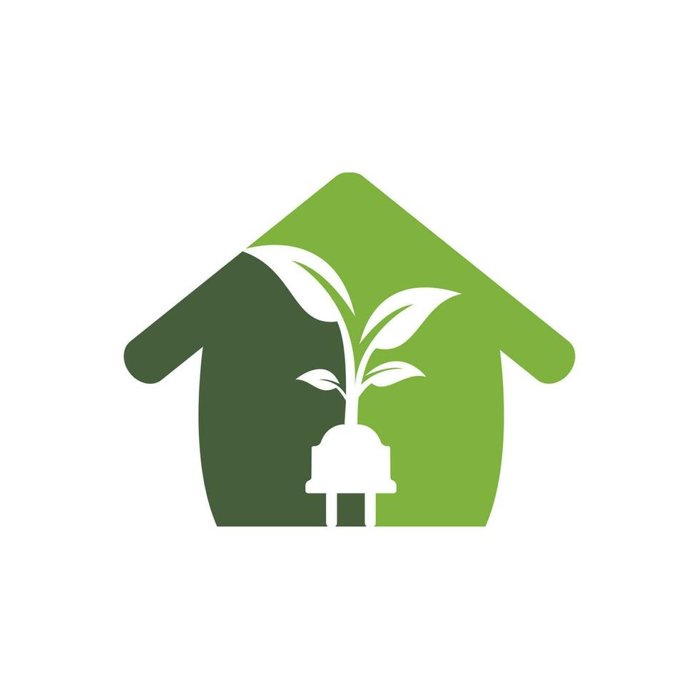 groen energie elektriciteit logo concept. elektrisch plug icoon met boom en huis. vector