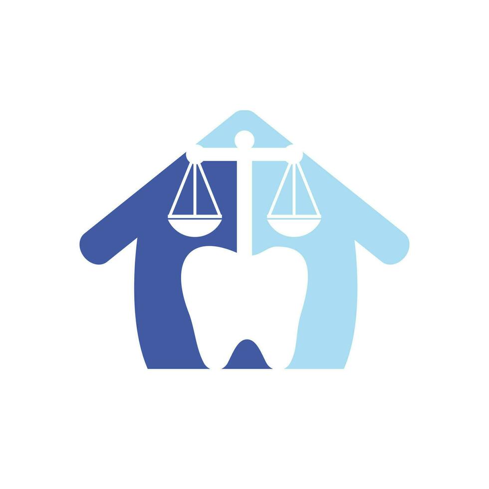tandheelkundig wet vector logo ontwerp. tand en balans met huis vorm icoon ontwerp.