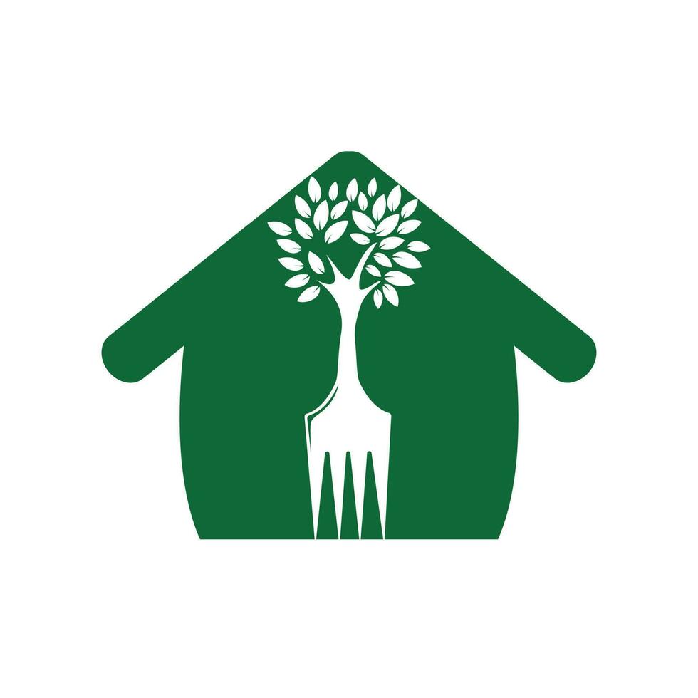 vork boom met huis vorm vector logo ontwerp. restaurant en landbouw logo concept.