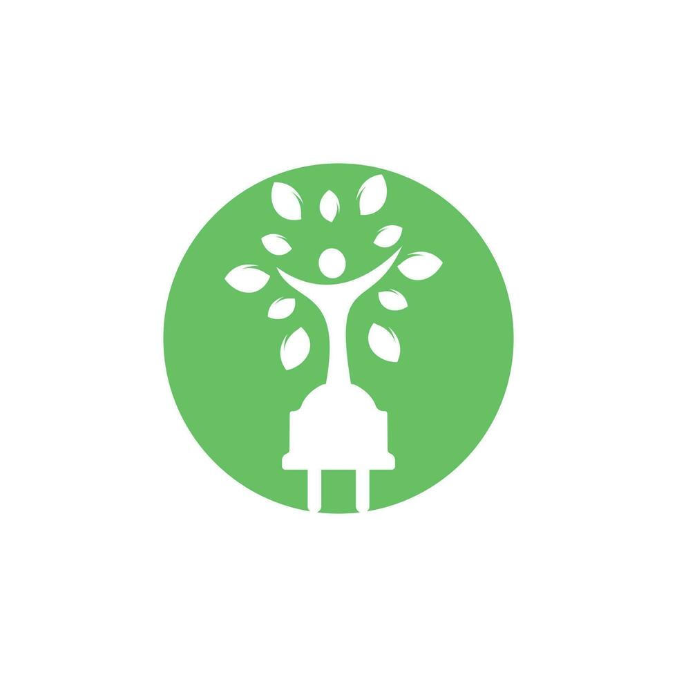 elektrisch koord en menselijk boom vector logo ontwerp. groen energie elektriciteit logo concept.