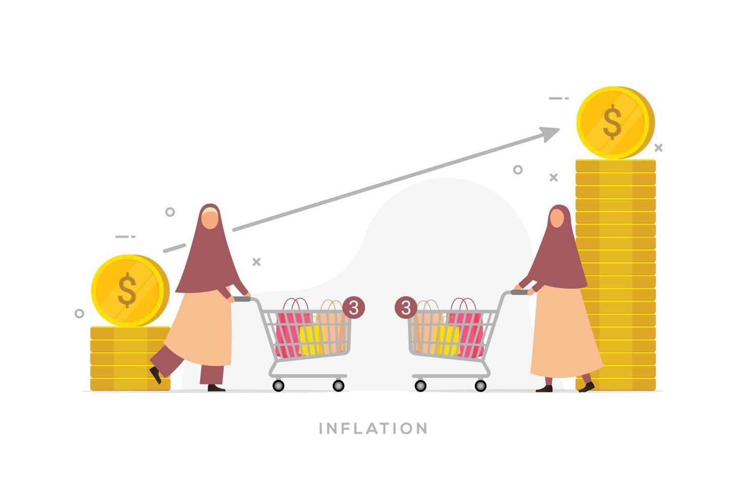 economisch crisis financieel inflatie ontwerp concept. groeit omhoog prijzen voor goederen en waarde van geld recessie vector illustratie