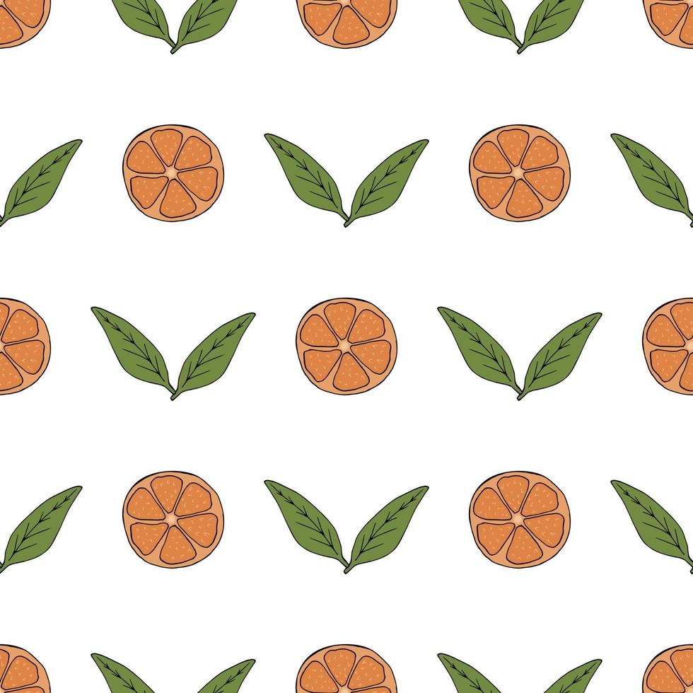 naadloos patroon met mandarijnen en haar bladeren Aan wit achtergrond. vector afbeelding.