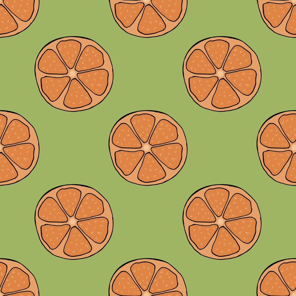 naadloos patroon met mandarijnen Aan groen achtergrond. vector afbeelding.