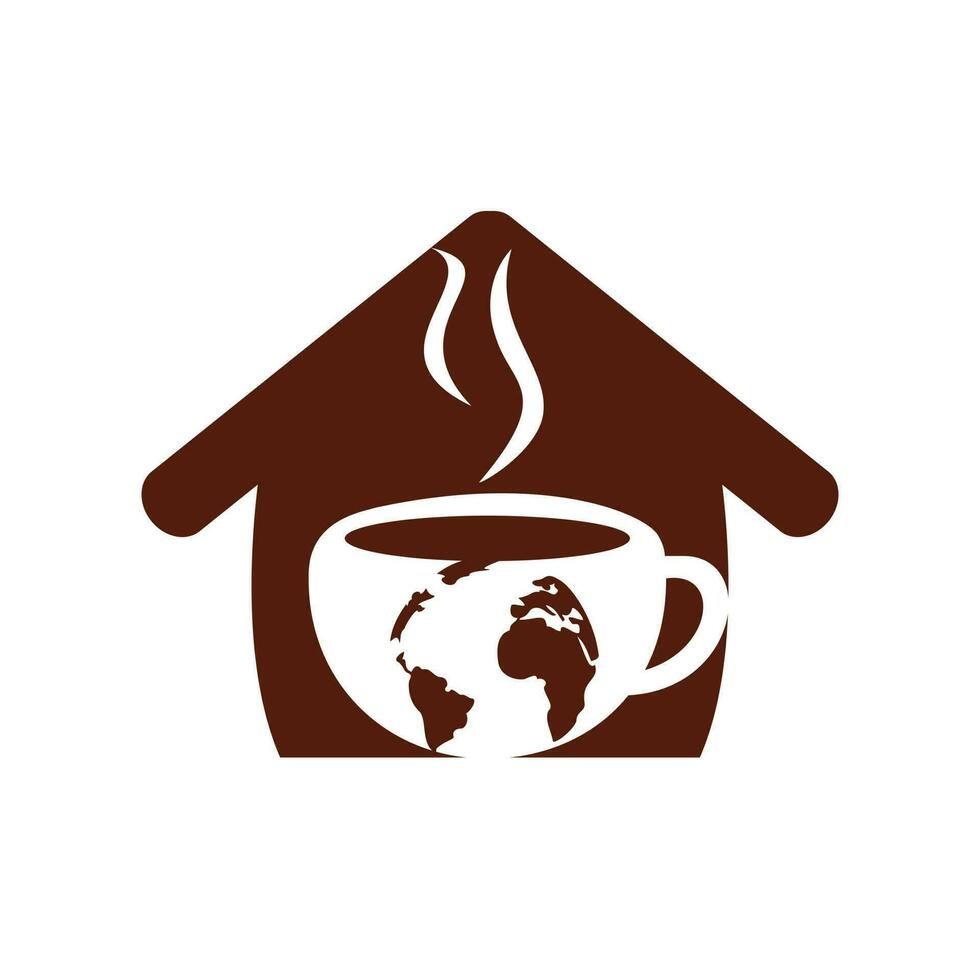 creatief koffie kop met wereldbol kaart vector logo ontwerp sjabloon.