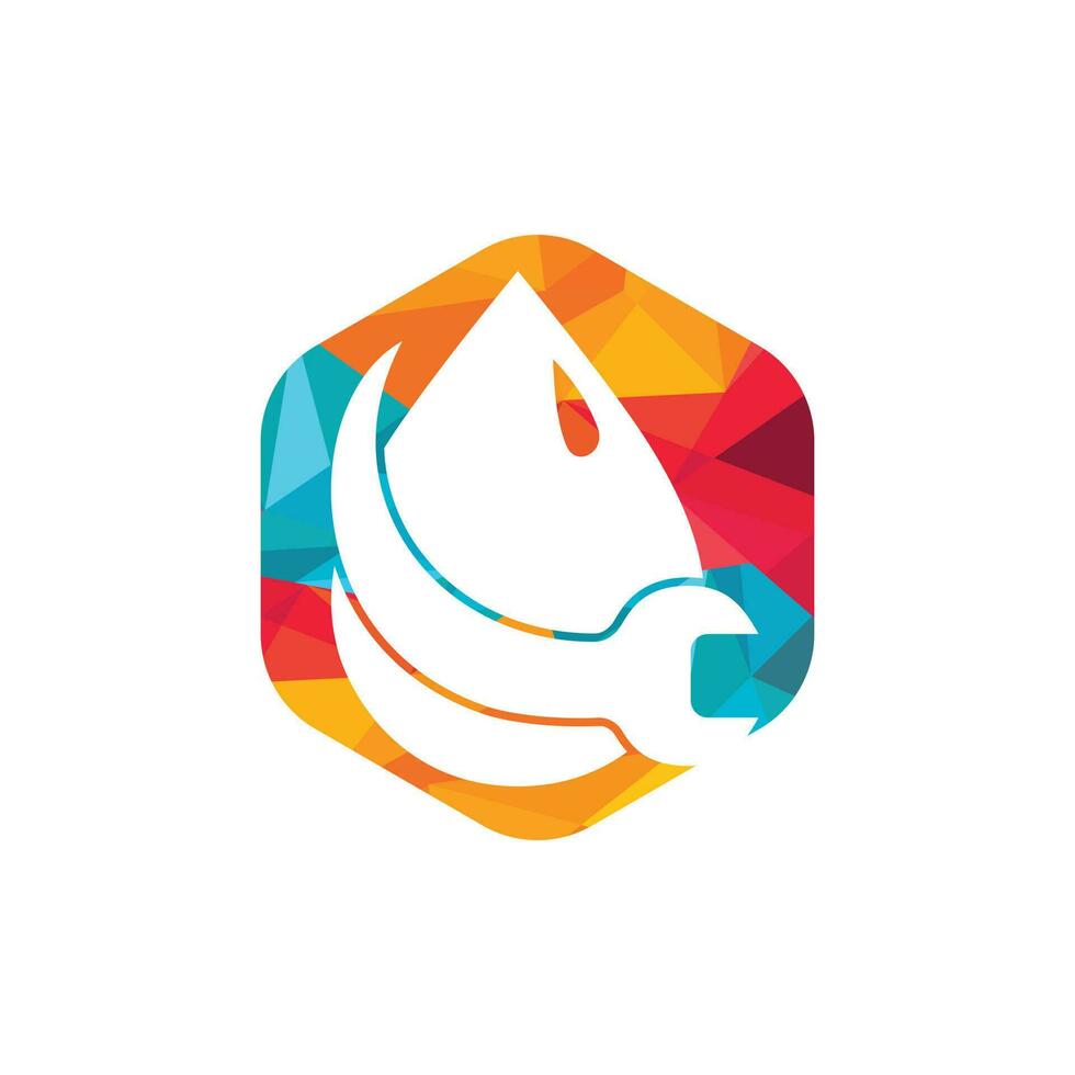 loodgieter logo illustratie vector sjabloon. moersleutel en water druppels vector logo ontwerp.