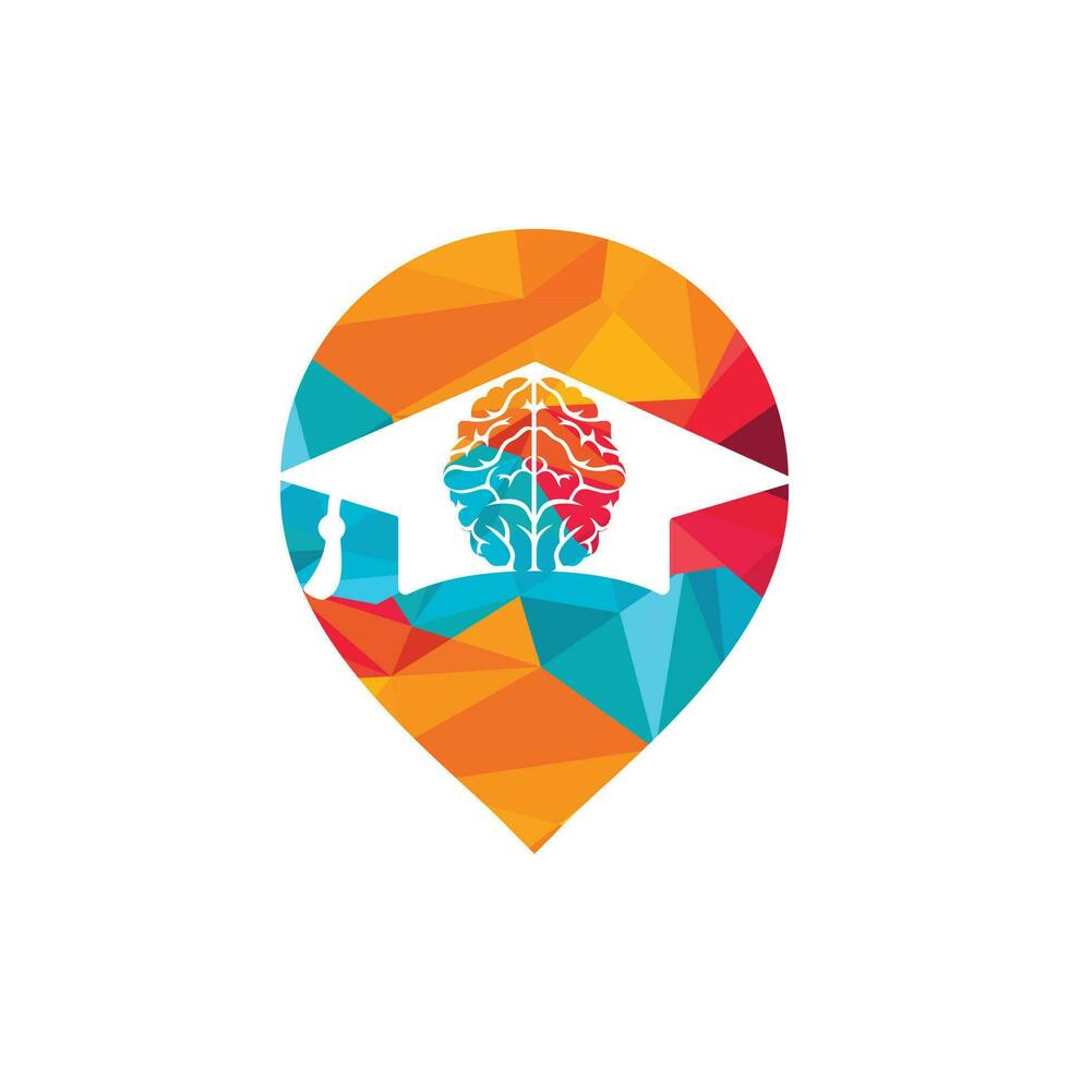 hersenen en diploma uitreiking pet met pin punt icoon ontwerp. leerzaam en institutioneel logo ontwerp. vector