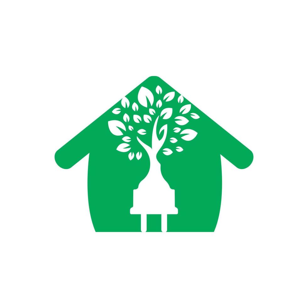 groen energie elektriciteit logo concept. elektrisch plug icoon met boom en huis. vector